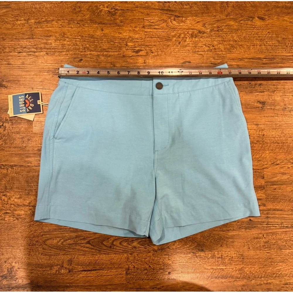 Faherty Summer Blue Teal Performance Casual Golf Chino All Day Shorts Men's 33x5